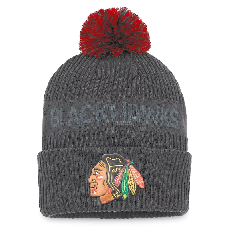 Fanatics Chicago Blackhawks Authentic Pro Home Ice Cuffed Knit Hat with Pom