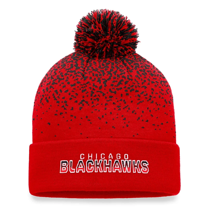 Fanatics Chicago Blackhawks Iconic Gradient Cuffed Knit Hat with Pom