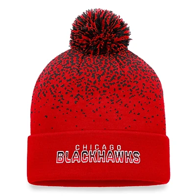 Fanatics Chicago Blackhawks Iconic Gradient Cuffed Knit Hat with Pom