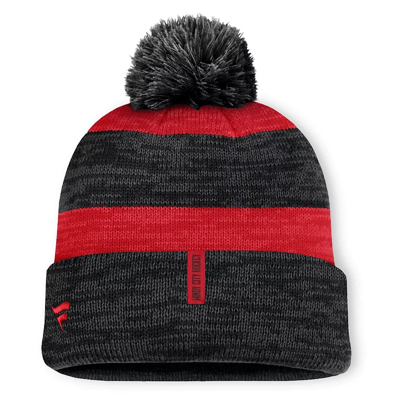 Fanatics Chicago hawks Fundamental Red Line Cuffed Knit Hat with Pom