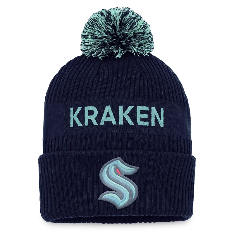 Fanatics Deep Sea /Light Seattle Kraken 2022 NHL Draft Authentic Pro Cuffed Knit Hat with Pom