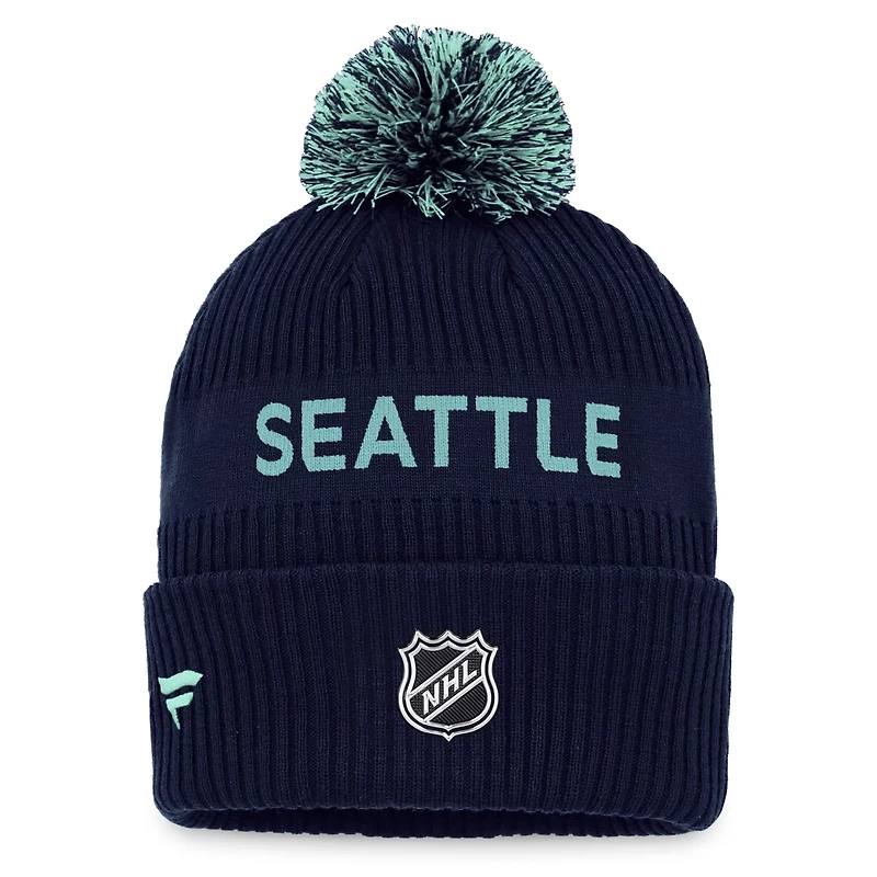 Fanatics Deep Sea /Light Seattle Kraken 2022 NHL Draft Authentic Pro Cuffed Knit Hat with Pom