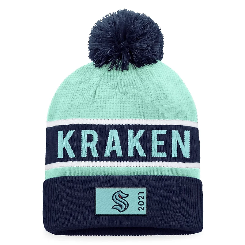 Fanatics Deep Sea /Light Seattle Kraken Authentic Pro Rink Cuffed Knit Hat with Pom