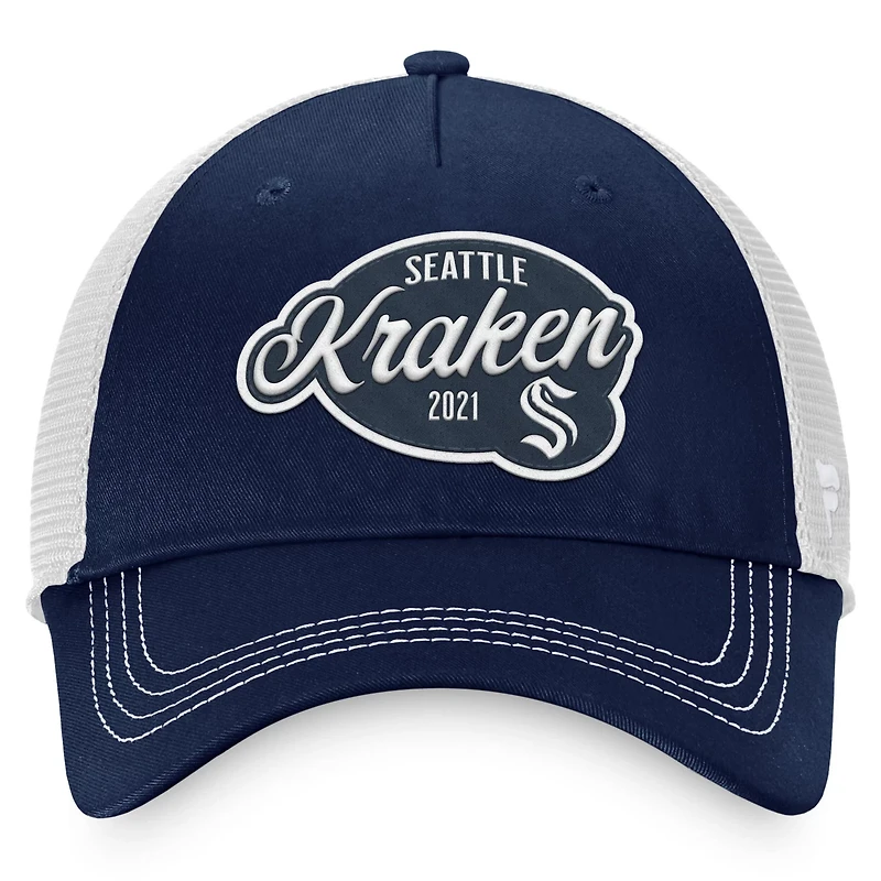 Fanatics Deep Sea /White Seattle Kraken Fundamental Trucker Adjustable Hat