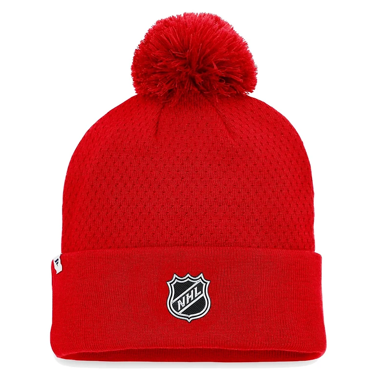 Fanatics Detroit Wings Authentic Pro Road Cuffed Knit Hat with Pom