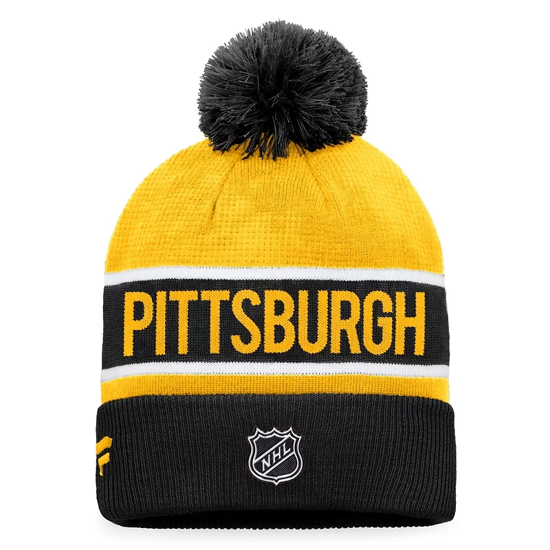 Fanatics /Gold Pittsburgh Penguins Authentic Pro Rink Cuffed Knit Hat with Pom