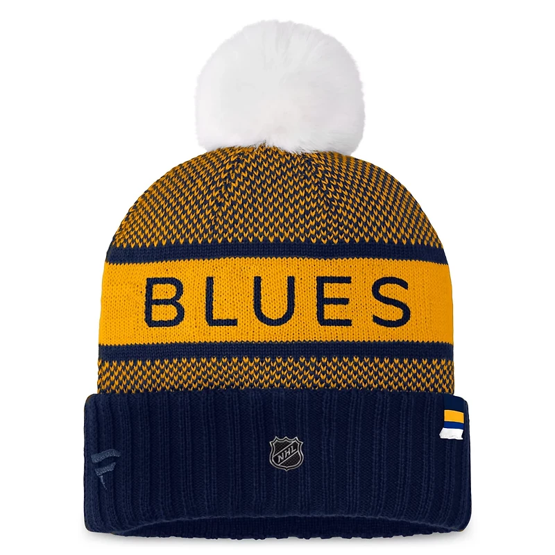 Fanatics /Gold St Louis Blues Authentic Pro Rink Cuffed Knit Hat with Pom