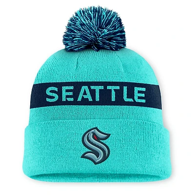 Fanatics Light Navy Seattle Kraken Authentic Pro Rink Cuffed Knit Hat with Pom