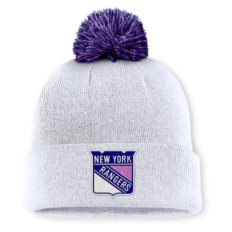 Fanatics New York Rangers Authentic Pro Hockey Fights Cancer Cuffed Knit Hat with Pom