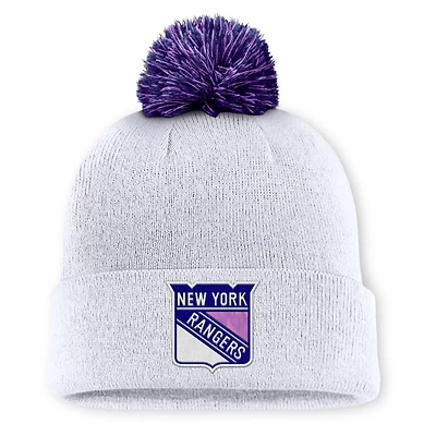 Fanatics New York Rangers Authentic Pro Hockey Fights Cancer Cuffed Knit Hat with Pom