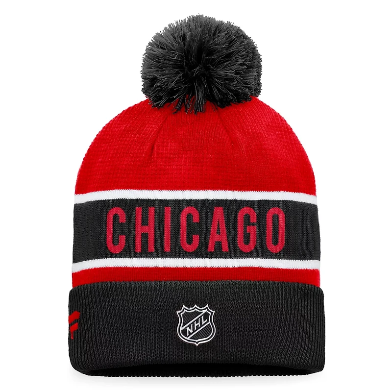 Fanatics /Red Chicago hawks Authentic Pro Rink Cuffed Knit Hat with Pom
