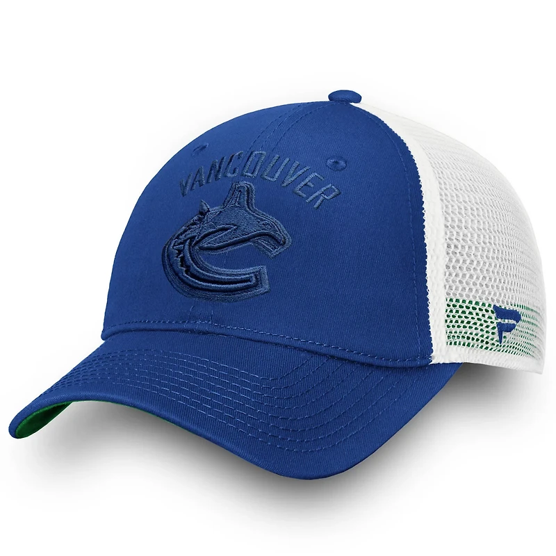 Fanatics Vancouver Canucks White Iconic Lockup Adjustable Trucker Hat