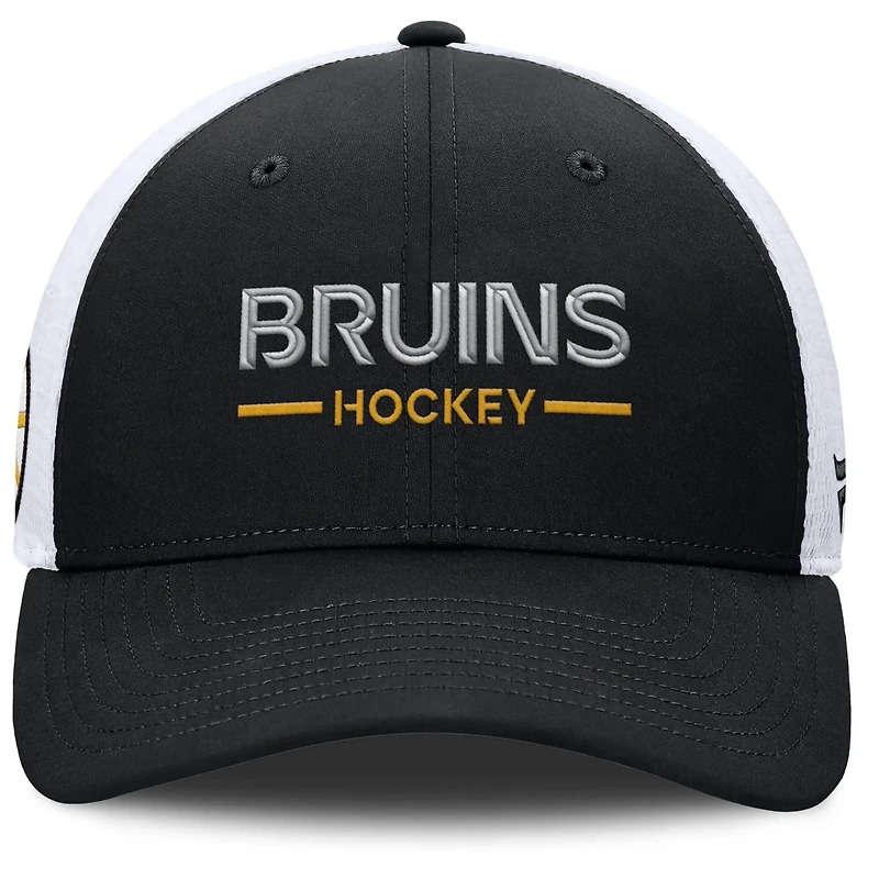 Fanatics White Boston Bruins Authentic Pro Rink Lockup Adjustable Trucker Hat