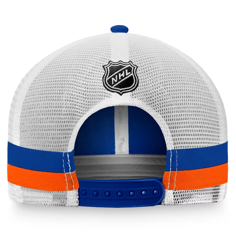 Fanatics /White New York Islanders Fundamental Striped Trucker Adjustable Hat