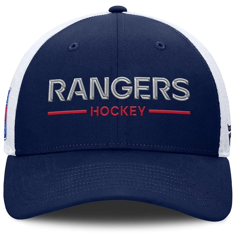 Fanatics White New York Rangers Authentic Pro Rink Lockup Adjustable Trucker Hat