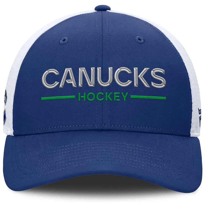 Fanatics White Vancouver Canucks Authentic Pro Rink Lockup Adjustable Trucker Hat
