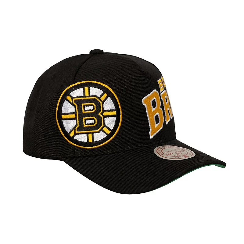Mitchell Ness Boston Bruins Busted Logo Wordmark Wrap-Around Pro Pinch Adjustable Hat
