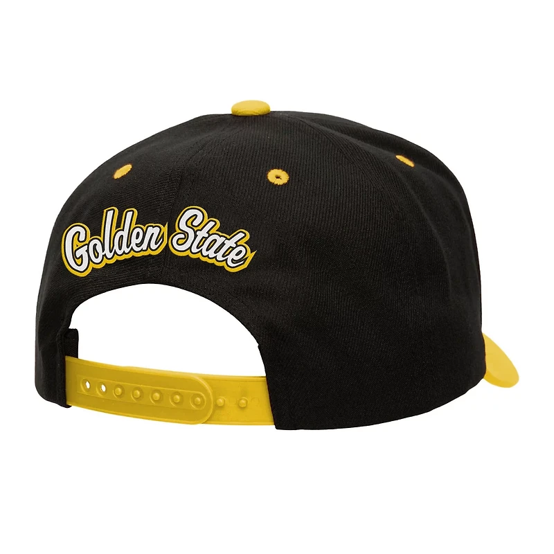 Mitchell  Ness Gold Golden State Warriors Backside Script Two-Tone Pro Crown Adjustable Hat