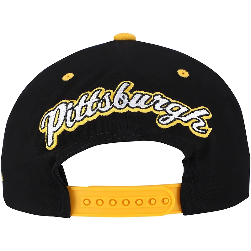 Mitchell  Ness Gold Pittsburgh Penguins Backside Script Two-Tone Pro Crown Adjustable Hat