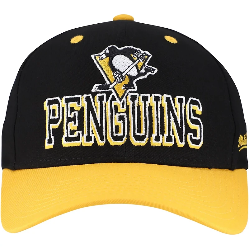 Mitchell  Ness Gold Pittsburgh Penguins Backside Script Two-Tone Pro Crown Adjustable Hat