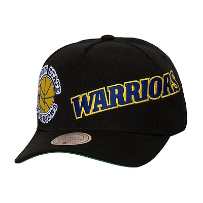 Mitchell  Ness Golden State Warriors Busted Logo Wordmark Wrap-Around Pro Pinch Adjustable Hat