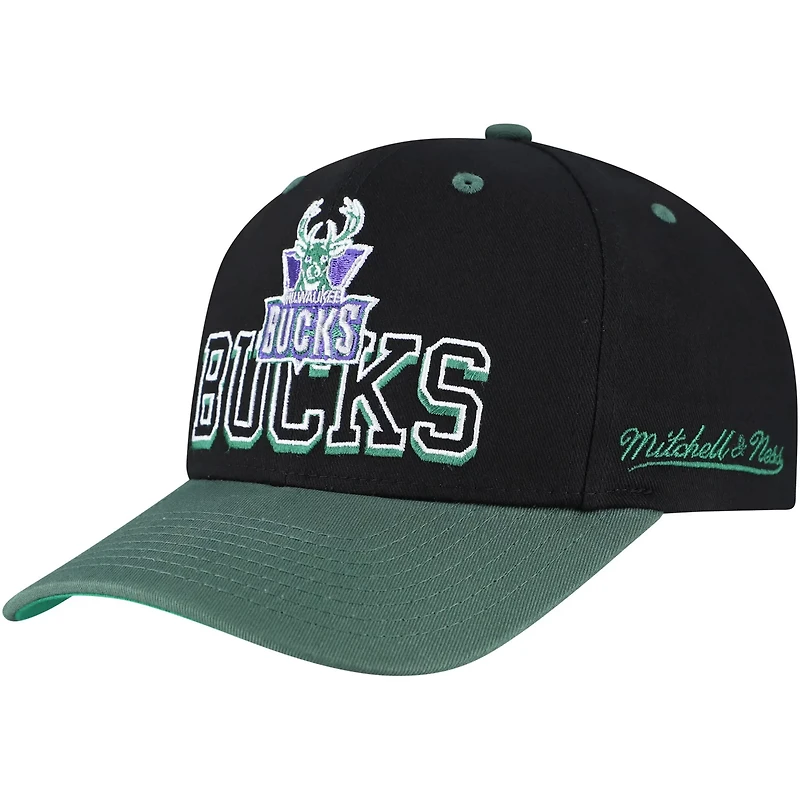 Mitchell Ness Hunter Green Milwaukee Bucks Backside Script Two-Tone Pro Crown Adjustable Hat