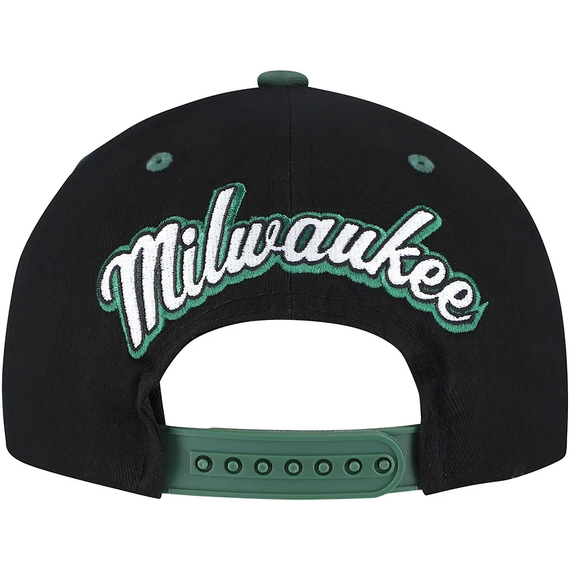 Mitchell Ness Hunter Green Milwaukee Bucks Backside Script Two-Tone Pro Crown Adjustable Hat