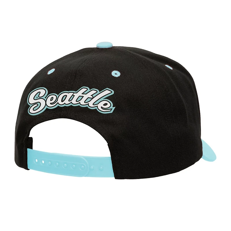 Mitchell  Ness Light Blue Seattle Kraken Backside Script Two-Tone Pro Crown Adjustable Hat