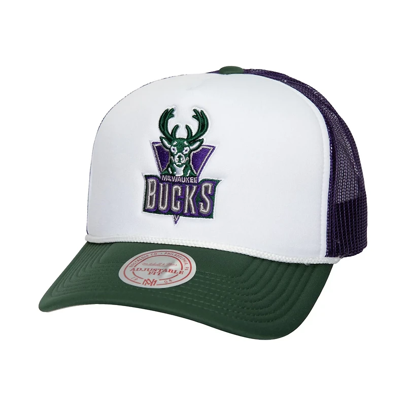 Mitchell Ness Milwaukee Bucks Hardwood Classics Blocker Foam Front Trucker Snapback Hat