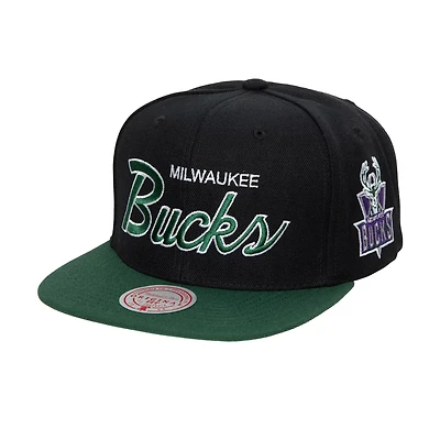 Mitchell  Ness Milwaukee Bucks Hardwood Classics MVP Team Script 20 Snapback Hat