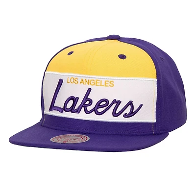 Mitchell Ness Purple Los Angeles Lakers Retro Sport Color Block Script Snapback Hat