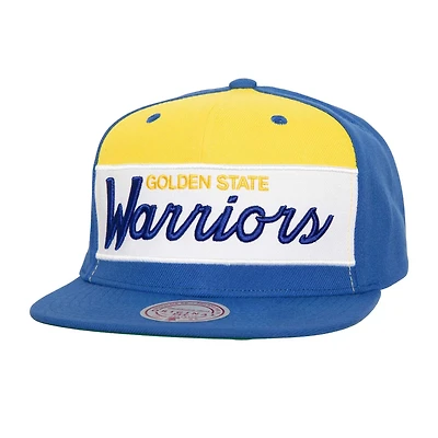 Mitchell  Ness Royal Golden State Warriors Retro Sport Color Block Script Snapback Hat