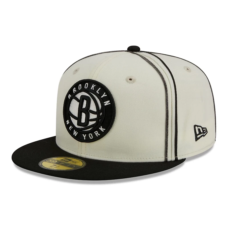 New Era /Black Brooklyn Nets Piping 2-Tone 59FIFTY Fitted Hat