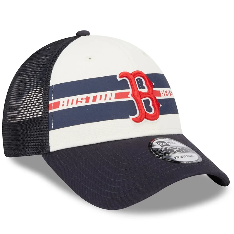 New Era /Navy Boston Red Sox Team Stripe Trucker 9FORTY Snapback Hat