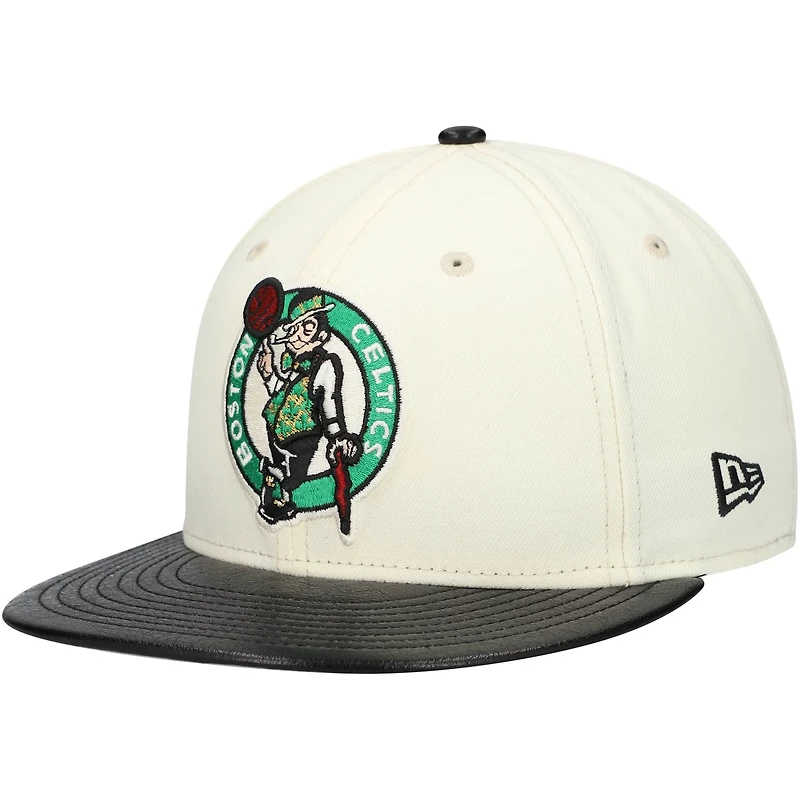 New Era Black Boston Celtics Faux Leather Visor Two-Tone 59FIFTY Fitted Hat