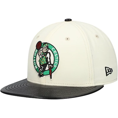 New Era Black Boston Celtics Faux Leather Visor Two-Tone 59FIFTY Fitted Hat