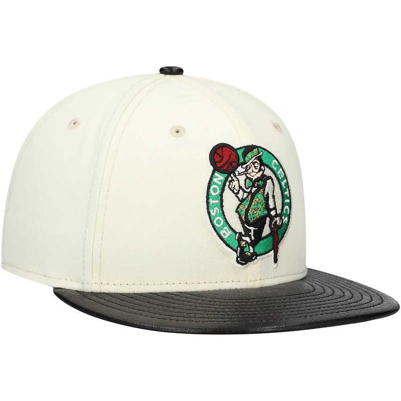 New Era Black Boston Celtics Faux Leather Visor Two-Tone 59FIFTY Fitted Hat