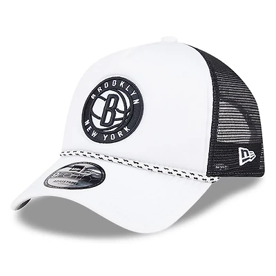 New Era Black Brooklyn Nets Court Sport Foam A-Frame 9FORTY Adjustable Trucker Hat