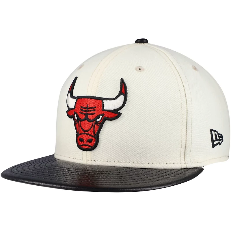 New Era Black Chicago Bulls Faux Leather Visor Two-Tone 59FIFTY Fitted Hat
