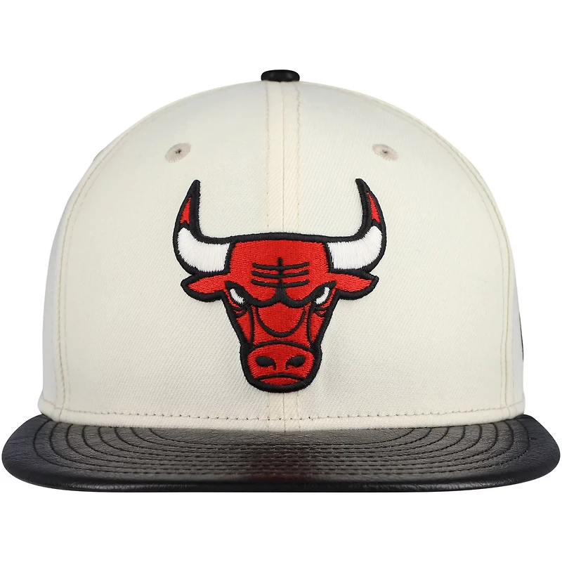 New Era Black Chicago Bulls Faux Leather Visor Two-Tone 59FIFTY Fitted Hat