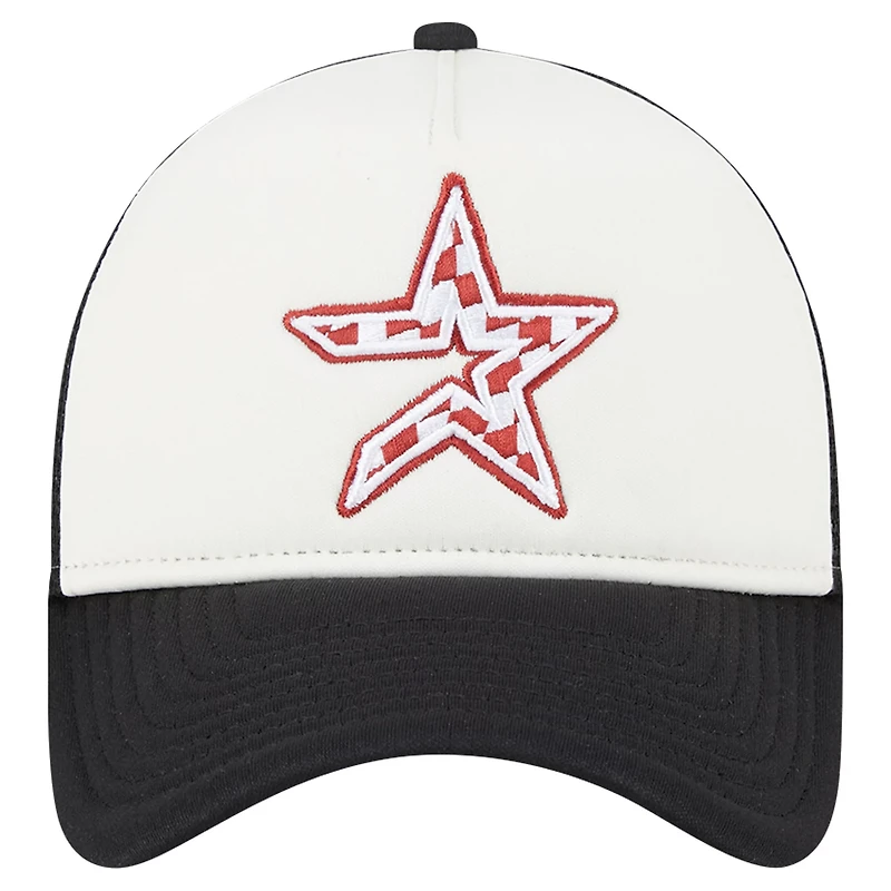 New Era Black Houston Astros Checkered Flag A-Frame Trucker 9FORTY Adjustable Hat