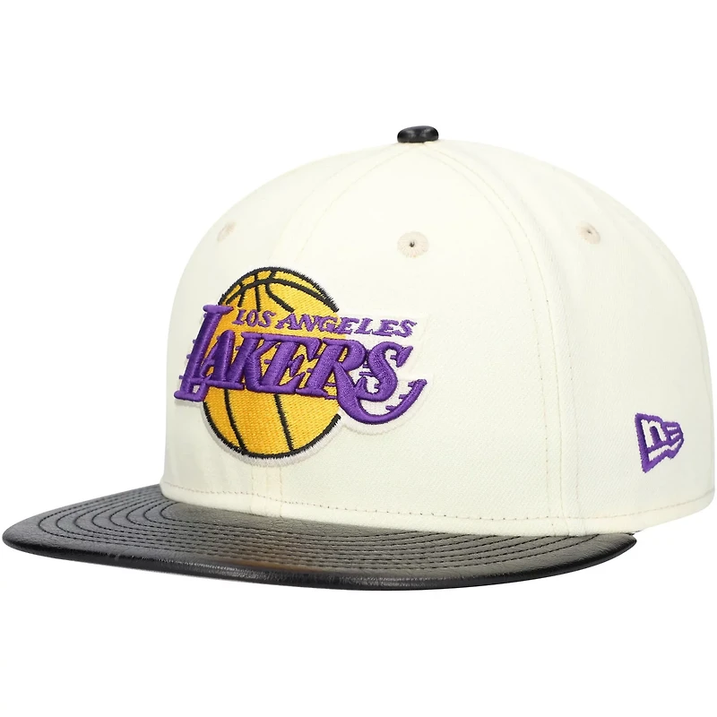 New Era Black Los Angeles Lakers Faux Leather Visor Two-Tone 59FIFTY Fitted Hat