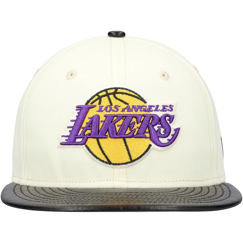 New Era Black Los Angeles Lakers Faux Leather Visor Two-Tone 59FIFTY Fitted Hat