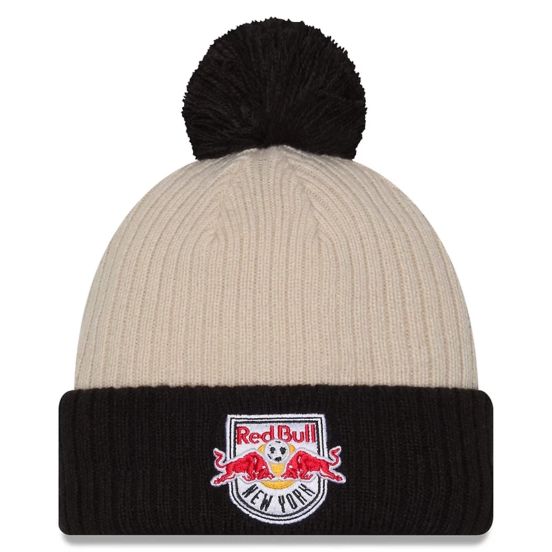 New Era Black New York Red Bulls 2025 Jersey Hook Cuffed Knit Hat with Pom