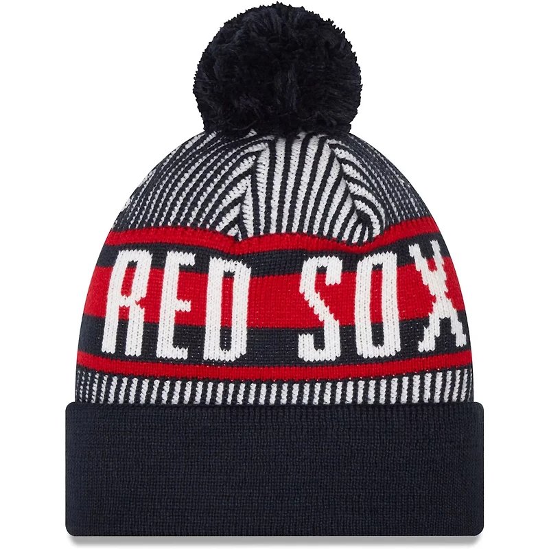 New Era Boston Red Sox Striped Cuffed Knit Hat with Pom