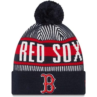 New Era Boston Red Sox Striped Cuffed Knit Hat with Pom