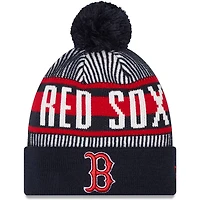 New Era Boston Red Sox Striped Cuffed Knit Hat with Pom