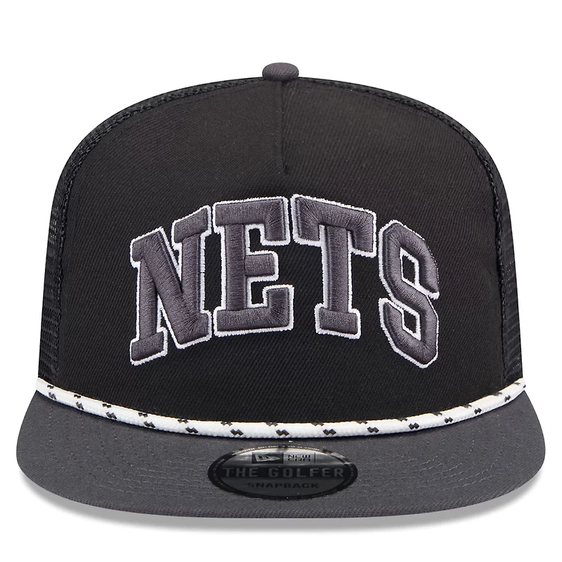 New Era Charcoal Brooklyn Nets Throwback Team Arch Golfer Snapback Hat