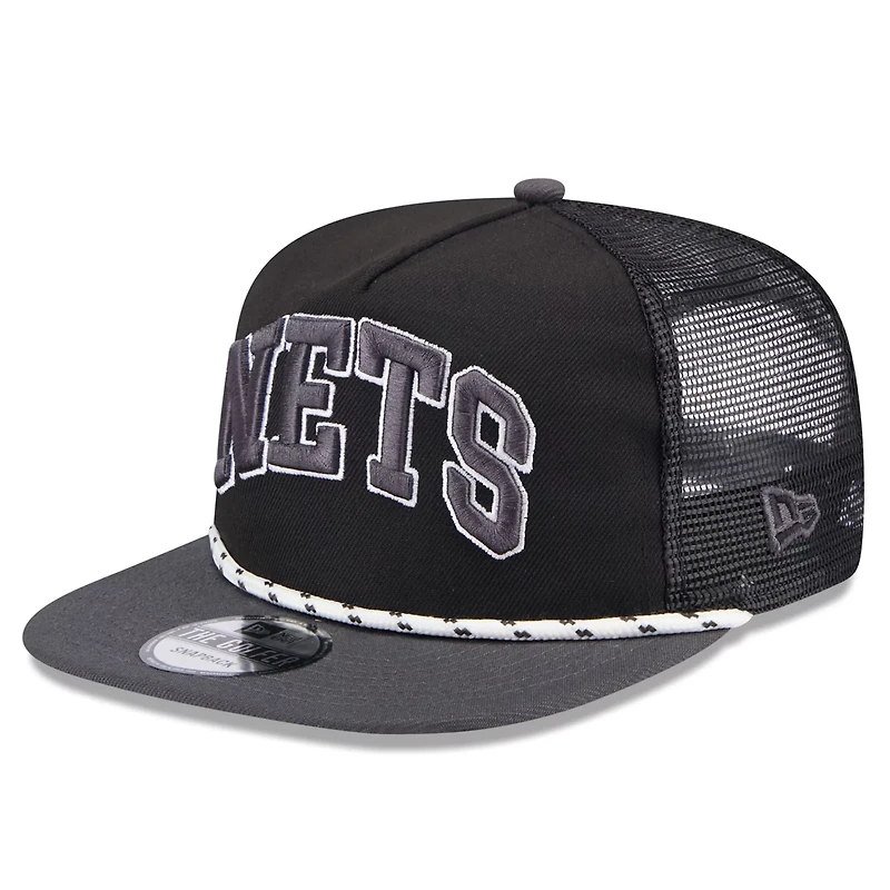 New Era Charcoal Brooklyn Nets Throwback Team Arch Golfer Snapback Hat