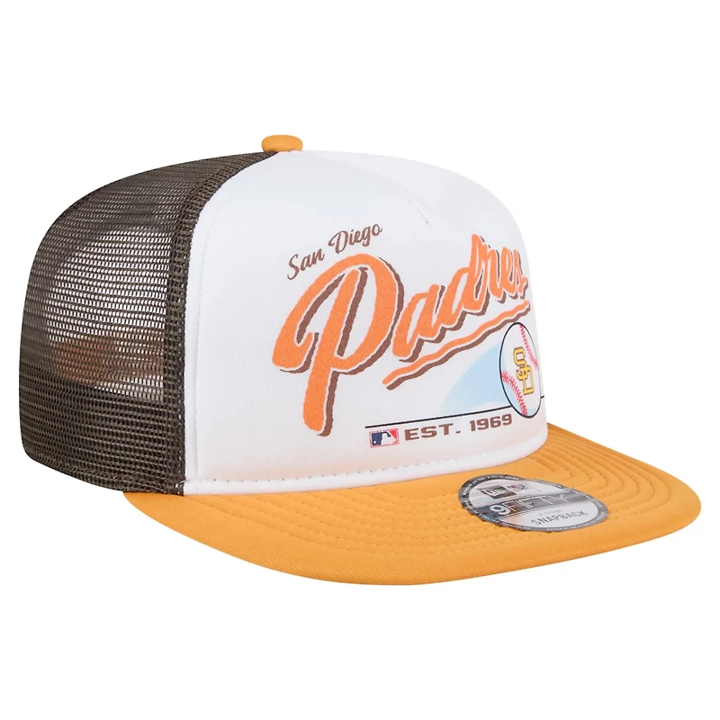 New Era Gold San Diego Padres Retro Script Trucker 9FIFTY Snapback Hat